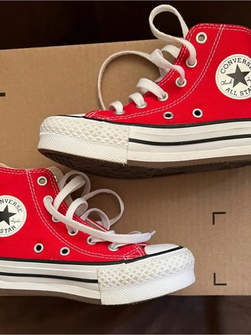 Converse Kids Red High Top platform canvas Sneakers with White Laces